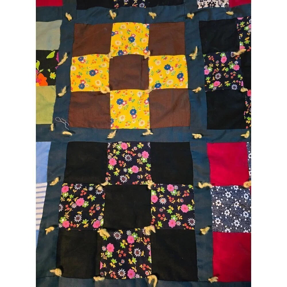 Vintage Handmade Patchwork Quilt Cottage Festival Blanket Bohemian Hippie